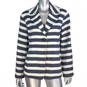 Coldwater Creek Striped Navy White Cotton Blend  Blazer 16